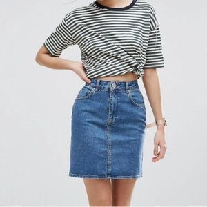 ASOS DESIGN Denim High Waisted Skirt In Midwash